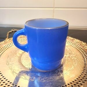 Vintage Anchor Hocking FireKing Milk Glass Periwinkle Blue Coffee Mug Cup